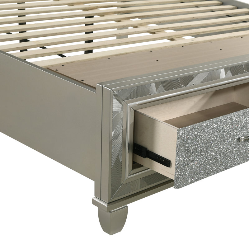 Joi Upholstered Platform Storage Bed, Queen, Silver