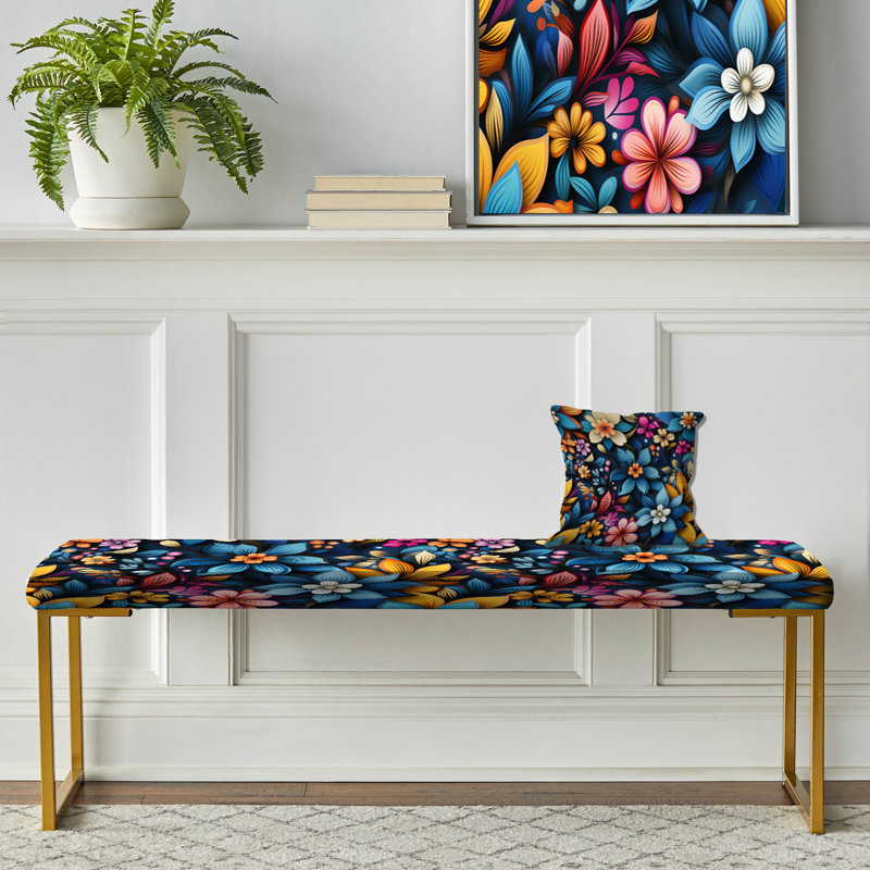 Moroccan Delight Floral Intrigue - Floral Upholstered Gold Bench