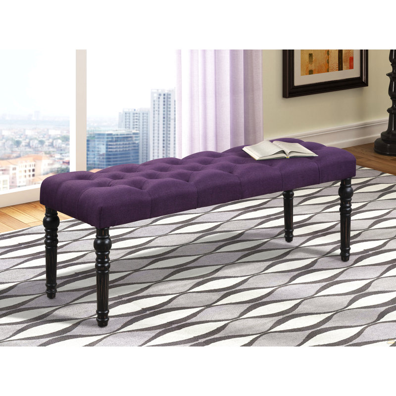 Leviton Fabric Tufted Turned Leg  Dining Bench, Purple