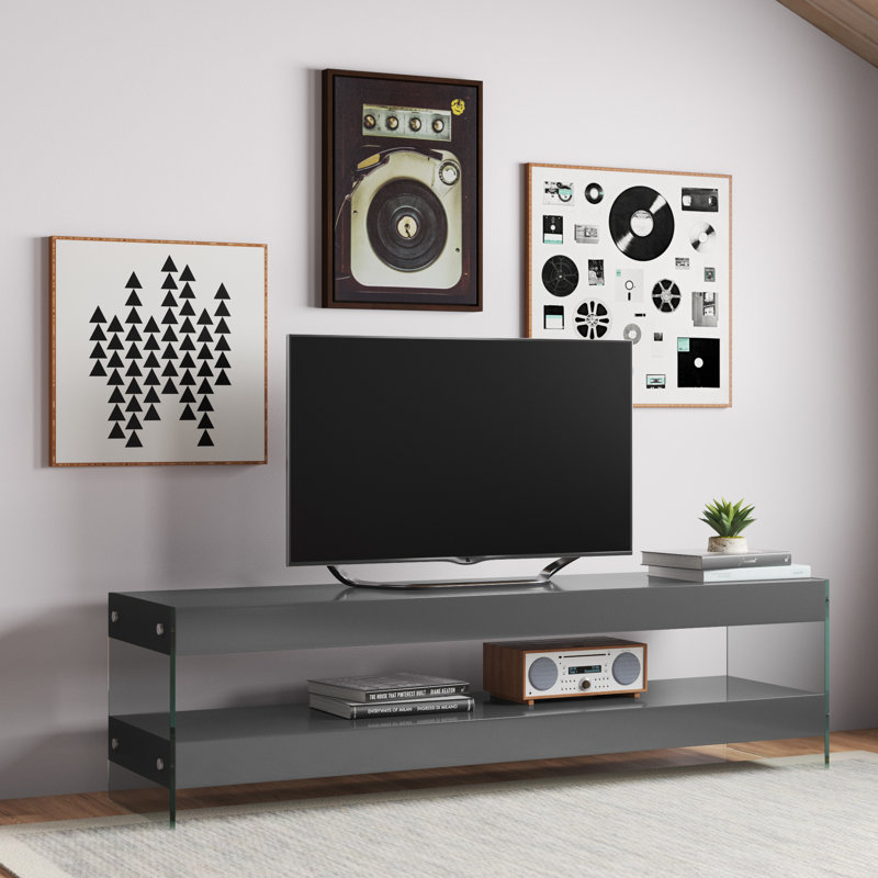 Thane Unfinished TV Stand for TVs up to 78", Gray High Gloss,  19.9" H x 72.5" W x 18.1" D
