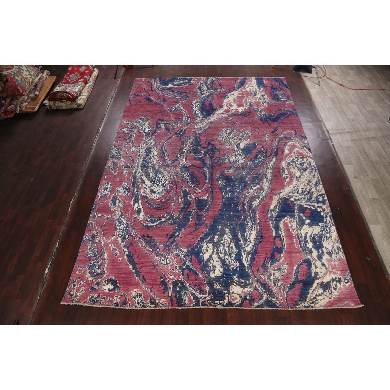 Tapis oriental contemporain à motif végétal noué à la main 10 x 15
