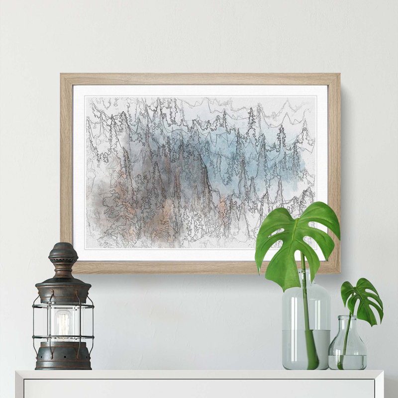 Misty Forest in Banff Canada - Picture Frame Graphic Art Print, Oak Framed, 36cm H x 48cm W x 2cm D