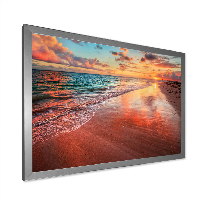 Coucher de soleil sur un rivage de l'océan II - photographie sur toile, H 12 po x l 20 po x P 1 po