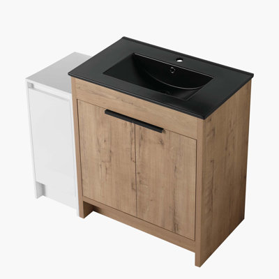 Luxueux meuble-lavabo autoportant avec rangement spacieux et porte à fermeture douce