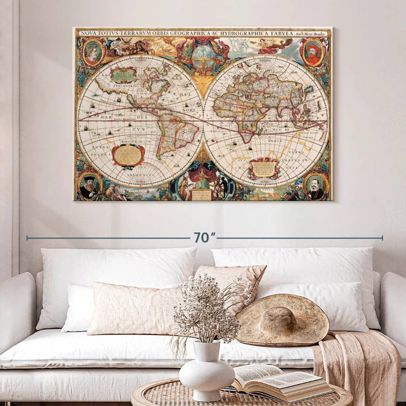 Aliaz Ornate Antique Map, 34" H x 51" W