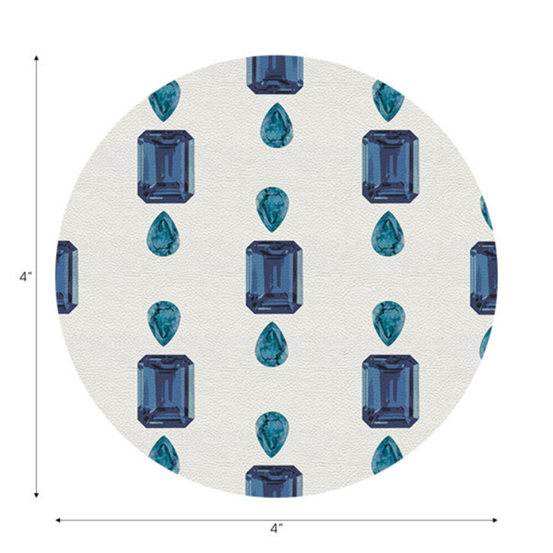 Gem Sapphires Topaz Royal Vegan Leather Round Coasters, White