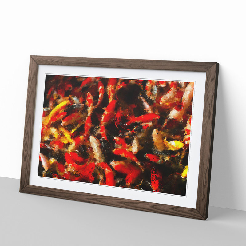 Many Fish - Picture Frame Painting, Walnut Framed, 36cm H x 48cm W x 2cm D
