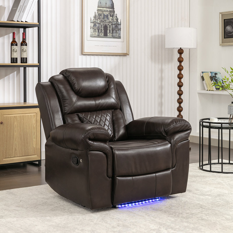 Home Theater Seating Manual Recliner Chair With Led Light Strip For Living Room,Bedroom, Brown