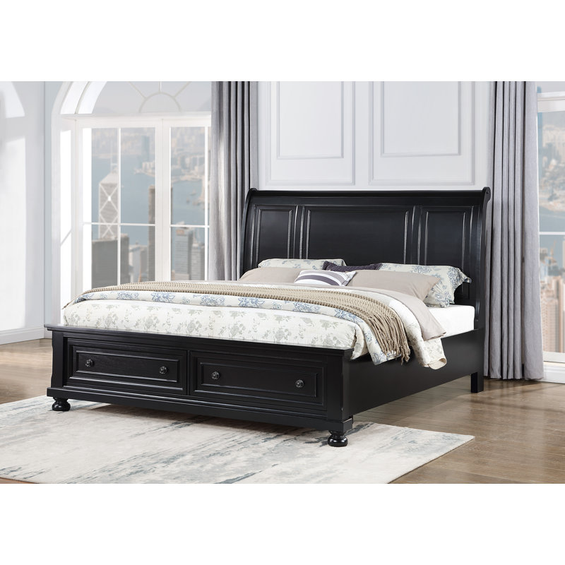 Tudor Sleigh Storage Bed, King, Black