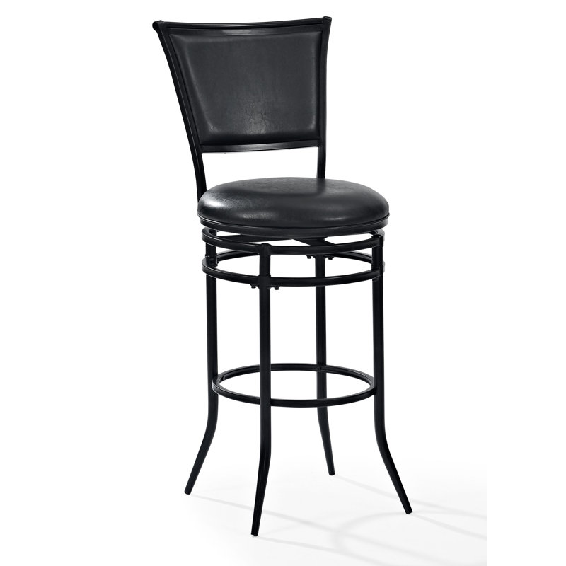 Massena Swivel Upholstered Counter Stool with Metal Frame, Black, Bar Stool (30" Seat Height)