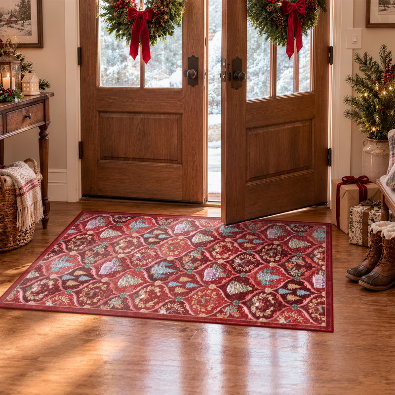 Tapis de Noël Laraven, tapis de Noël antidérapant lavable, Rectangulaire 2 pi x 4 pi