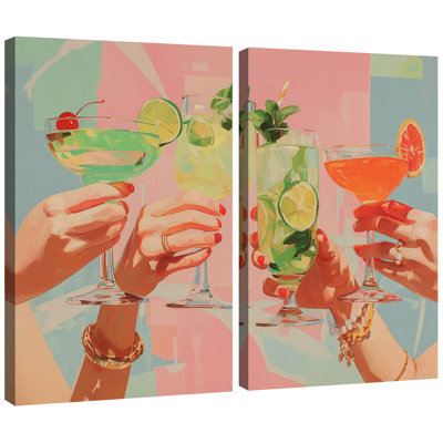 Vibrant Cocktail Party Artwork, Summer Drink Celebration Pictures, Framed Canvas Giclee Print Wall Art
