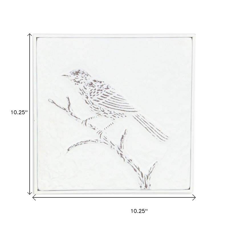 10" X 10" White Bird Metal Square Hanging Wall Decor