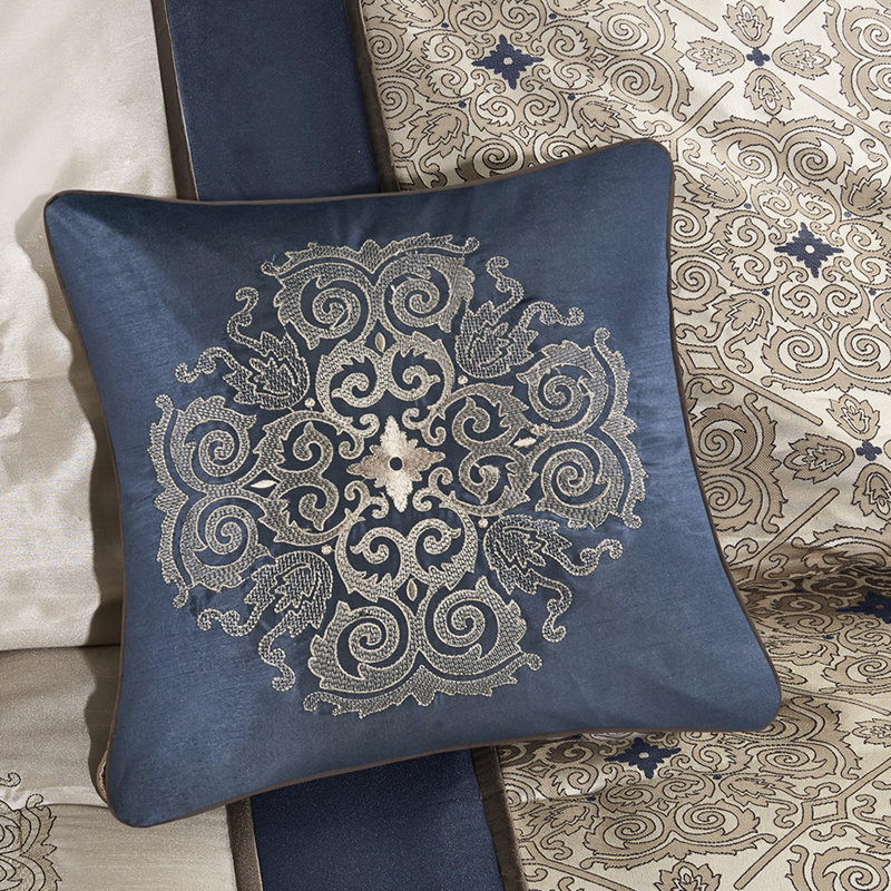 King 7 Piece Bedding - Navy With & Pillows Throw