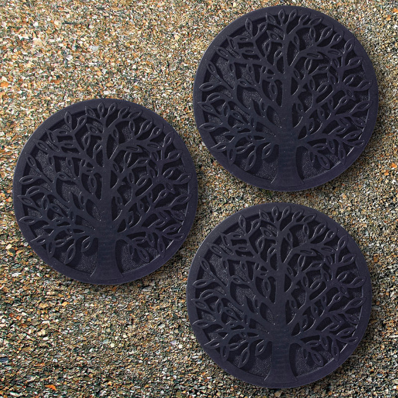 Black Rubber Tree of Life Garden Stepping Stones, Set of 3