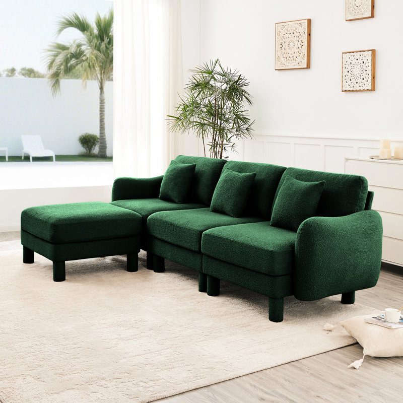 Canapé modulaire convertible en tissu à 3 boucles avec rembourrage en mousse dense et coussins moelleux en bois, Vert