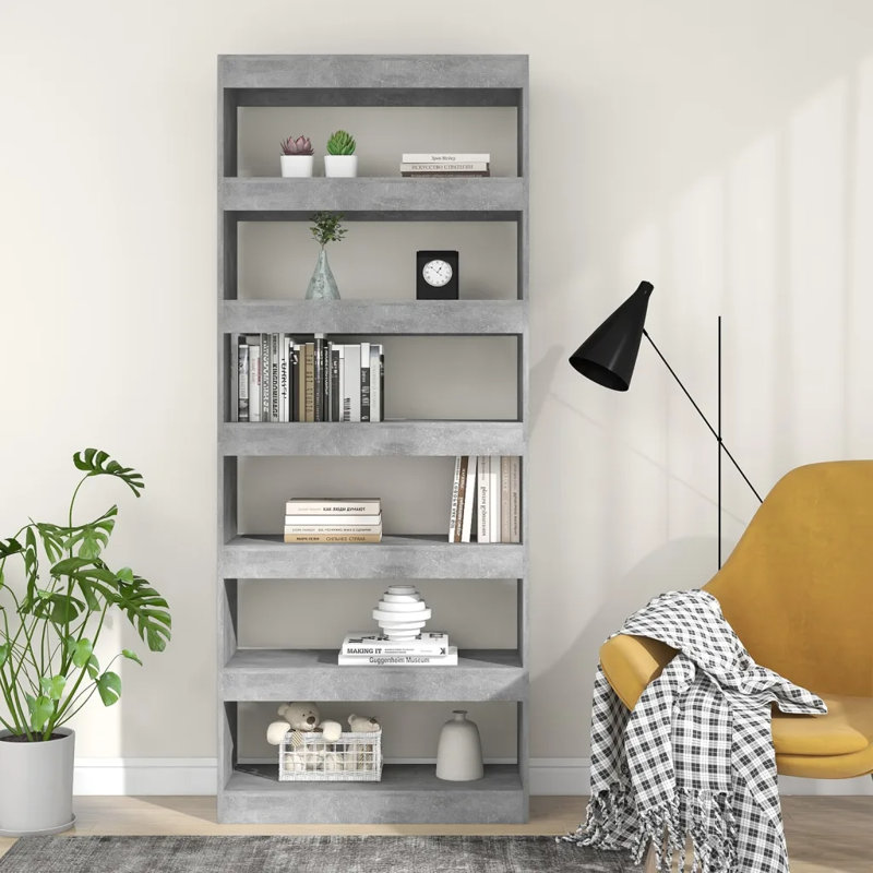 Garneta Bookcase, Concrete Grey, (4 Shelves) 198cmH x 80cmW x 30cmD