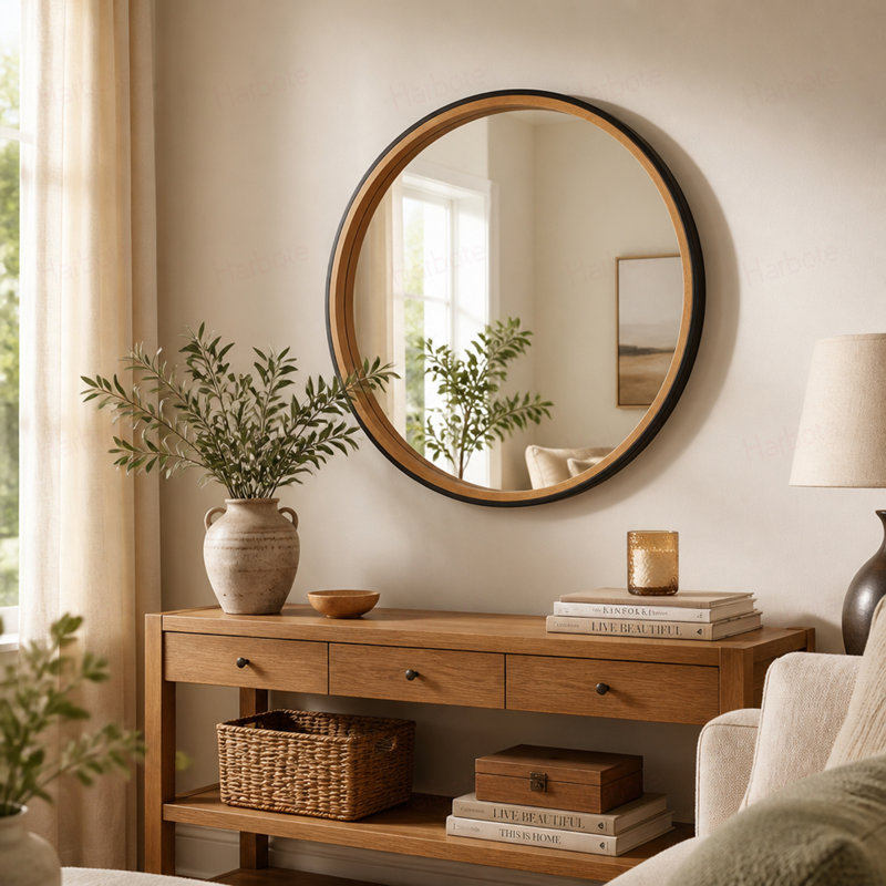 Miroir décoratif 31,3 "deux tons noir mat et bois naturel