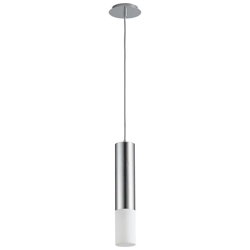 Luminaire suspendu cylindrique à 1 lumière DEL Gathard, Chrome poli, Opale mat, H 18 po x l 3,5 po x P 3,2 po