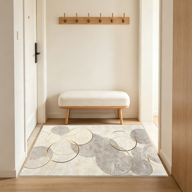 Beige & Gold Circular Abstract area rugs for Living Room, Soft and Comfortable, Suitable for all seasons, easy to maintain, machine washable Indoor floor mat, Under Table Farmhouse suitable for Bedroom, Dining Room, Study, Patio, Balcony, Home Decor