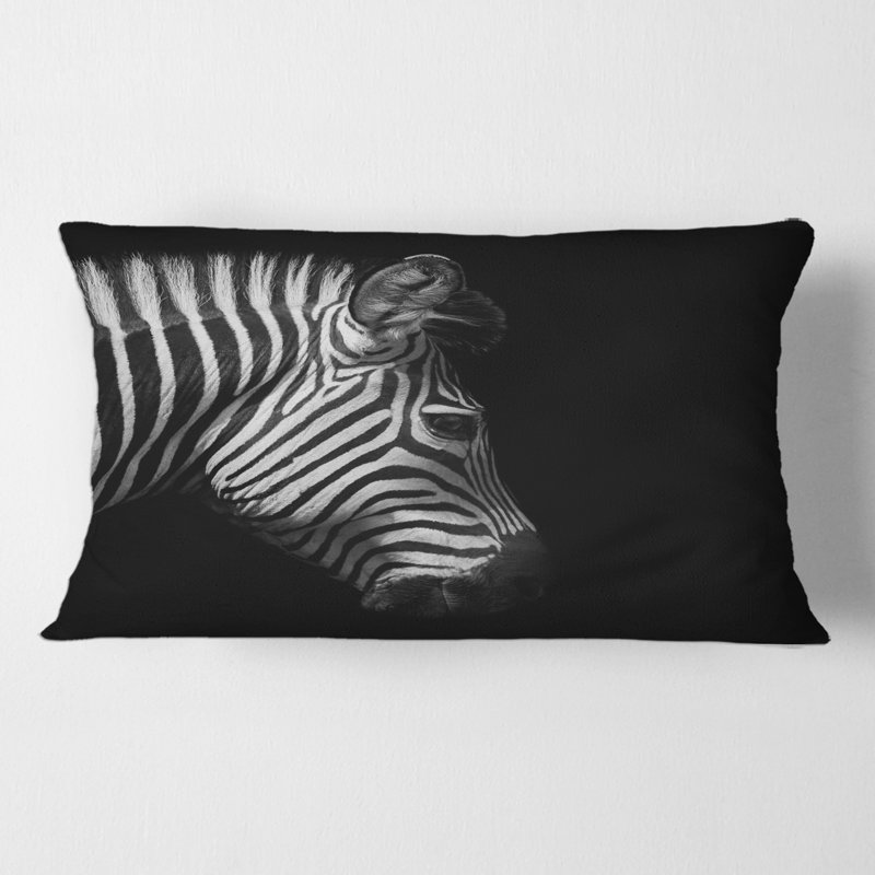 Housse de coussin rectangulaire à insert monochrome avec tête de zèbre