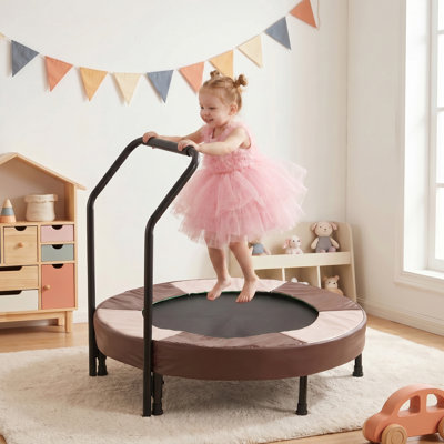 Trampoline pliable pour tout-petits 36 po avec poignée en mousse, coussin de sécurité épais, mini rebondisseur intérieur et extérieur pour enfants de 1 à 6 ans, cadeau d'anniversaire facile à assembler