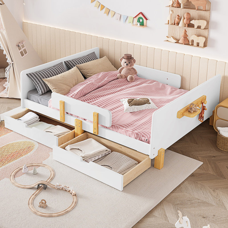 Lit plateforme double avec tiroirs de rangement, Light White, Double 