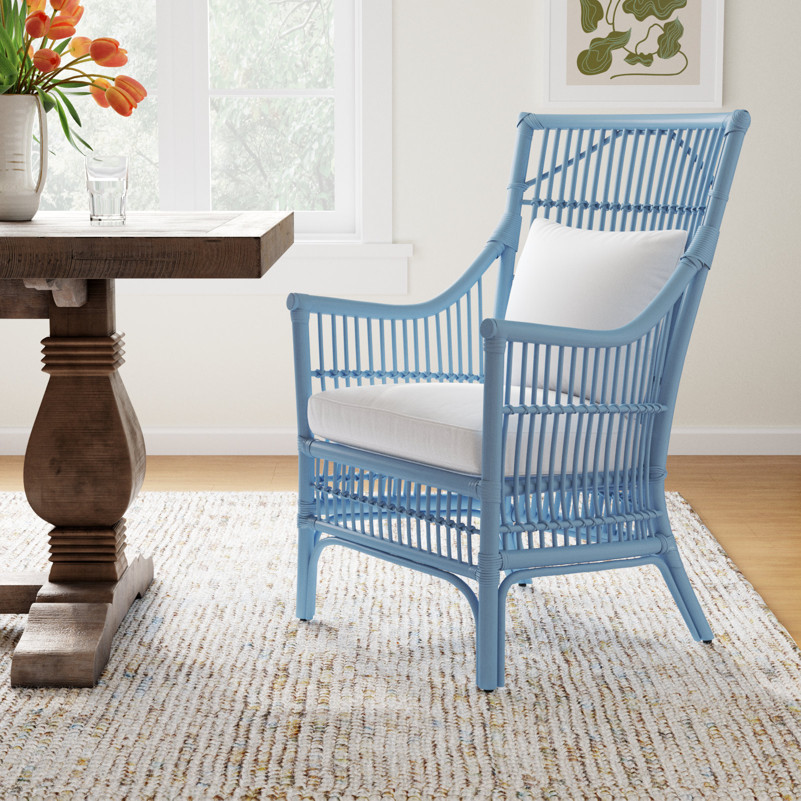 Jamestown Slat Back Rattan Armchair, Blue