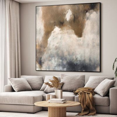 Très grande reproduction d'art sur toile - Abstrait brun gris, œuvre d'art pour le salon ou la chambre à coucher - «Assemblage requis du cadre (cadre non fini)»