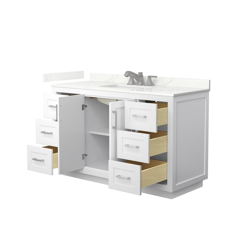 Miranda 54" Freestanding Single Bathroom Vanity with Quartz Top, Giotto Quartz, White, Brushed Nickel