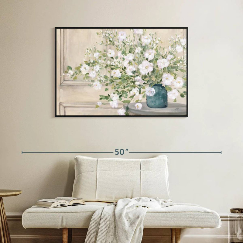 Bouquet blanc, Cadre flottant noir, 40 po x 27 po