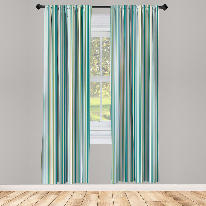 Microfiber Striped Semi-Sheer Rod Pocket Curtain Panels, 28" W x 95" L, Teal/Blue