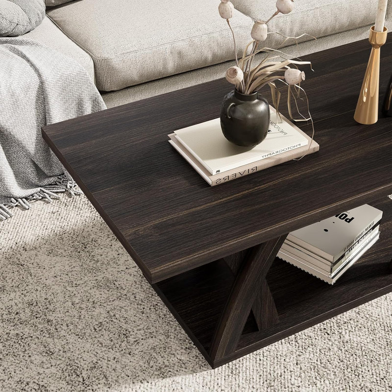 Table de salon en bois avec aire ouverte, brun foncé