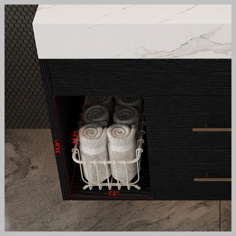 Ensemble de meuble-lavabo mural flottant 29,9 po, Noir, Blanc