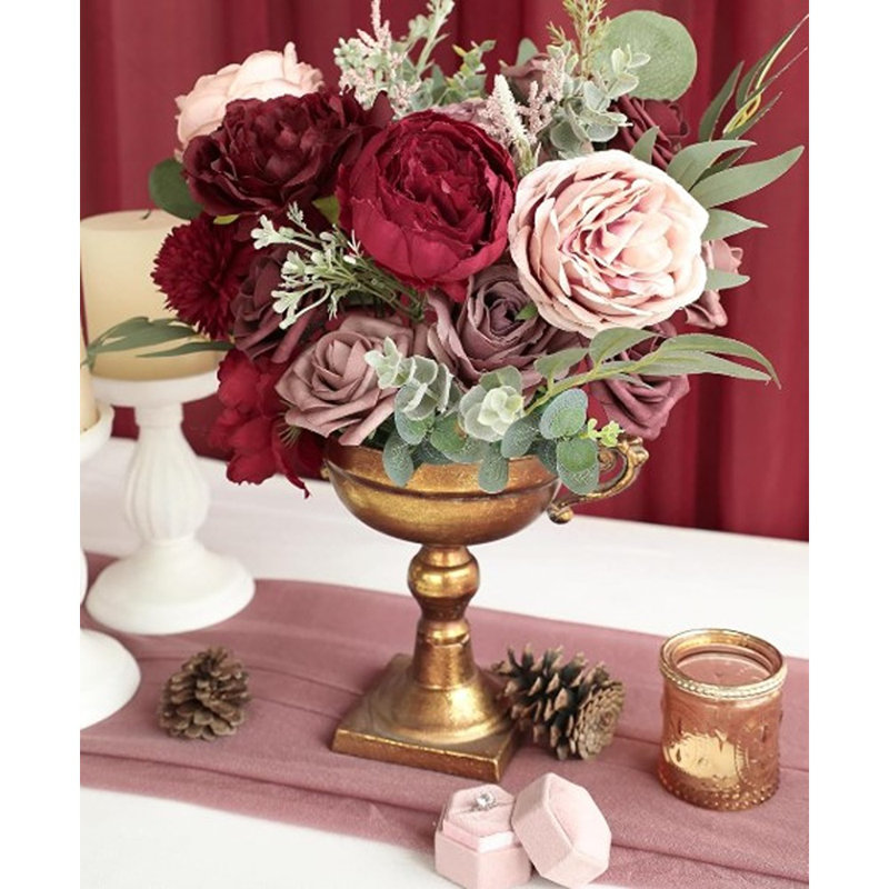Fleurs artificielles Marsala, fausses roses, pivoines et verdure