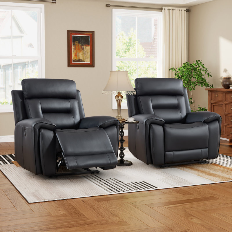 40.9” Wide Modern Faux Leather Electric Standard Recliner With USB & Type-C Ports (Set Of 2), Black