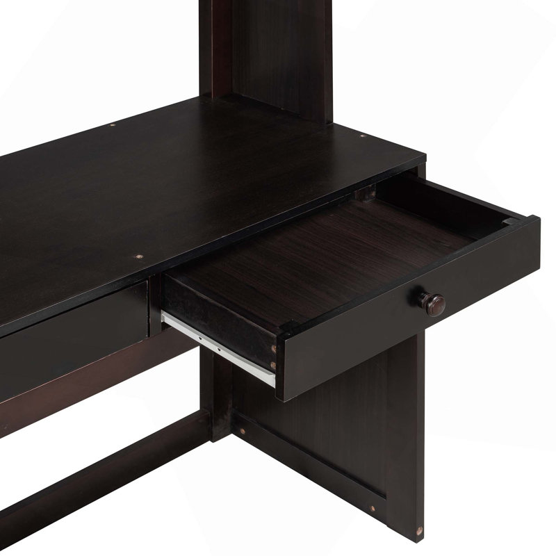 Lit mezzanine avec lit simple, tablettes, bureau et garde-robe, Twin, Espresso