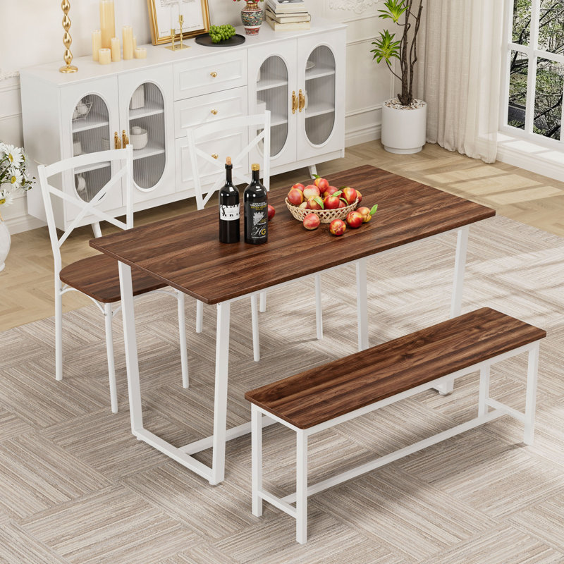 Ensemble de table et de chaises quatre pièces avec dossier, style industriel, structure solide, Noyer foncé, Dark Walnut