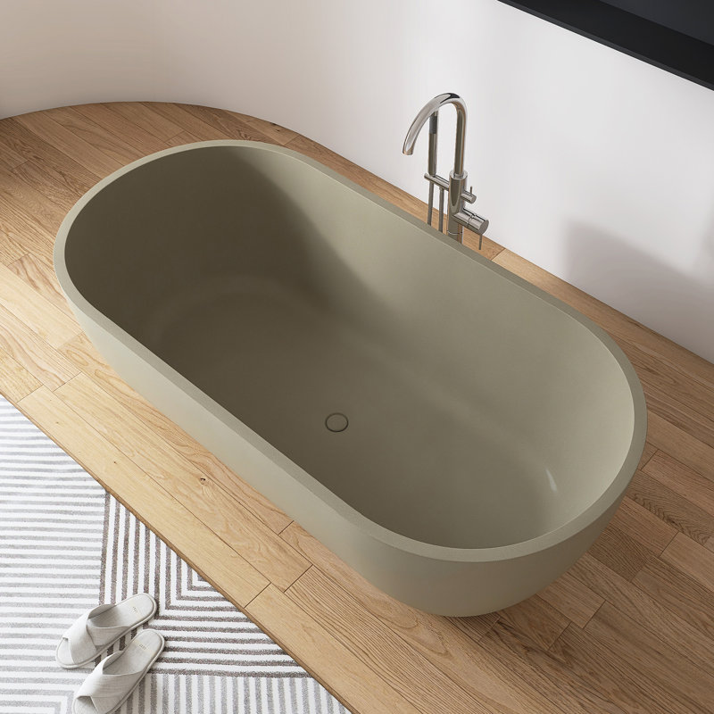 63" x 31" Freestanding Terrazzo Tub Soaking Solid Surface Bathtub
