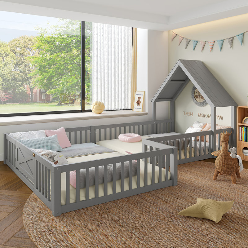 Lit plateforme Montessori, Gris, Lit double
