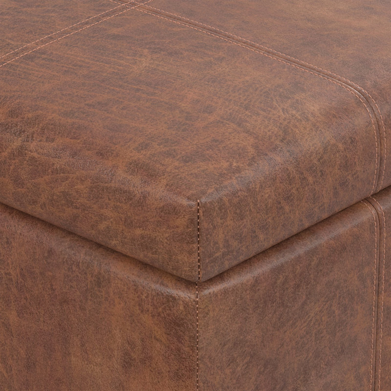 Repose-pieds rectangulaire avec rangement relevable Dover, Similicuir brun ombre