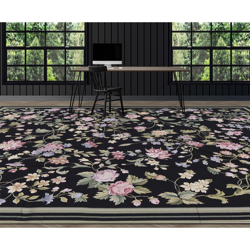 Needlepoint Azm Wool Floral Area Rug, Rectangle 14'3" x 20'