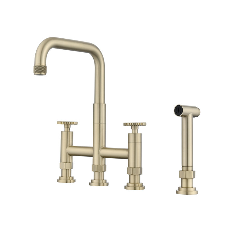Landolt Kitchen Sink Faucet with Side Spray, Brushed Gold