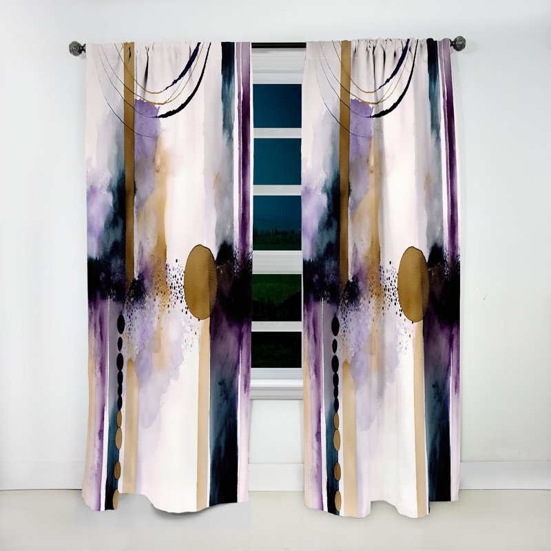 Lochlan - Abstract Geode Geometric Purple And Gold II - Modern Velvet Curtain - Room Darkening - 1 panel, 52" W x 95" L