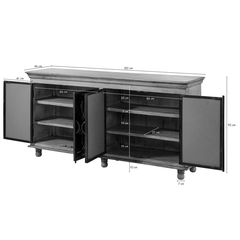 183cm Solid Wood Sideboard, Grey