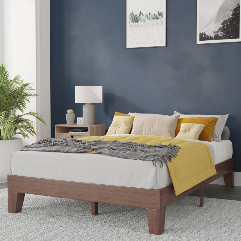Platform Bed with Wooden Support Slats, No Box Spring Required, Full, Walnut