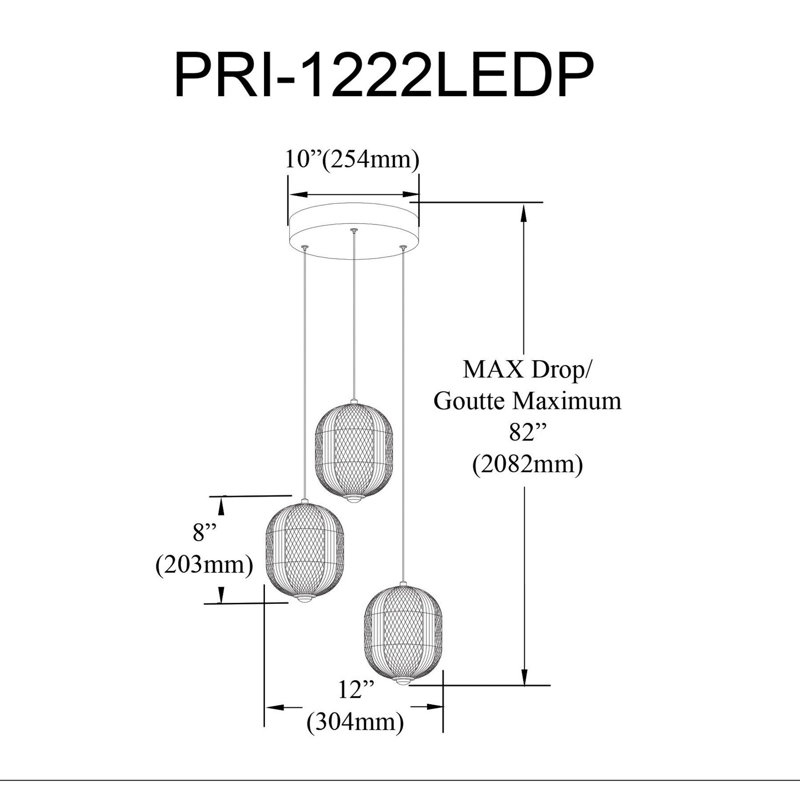 Luminaire suspendu 3 lumières DEL Peri, Laiton vieilli