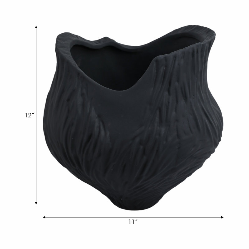 Sagebrook Home 12" Trevino Small 3D Printed Porcelain Vase, Black, 12" H x 11" W x 11" D