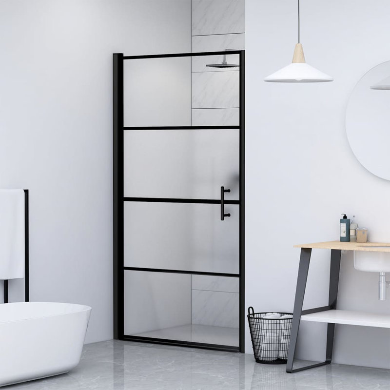 Porte de douche 35,8 po x 76,8 po noir, Semi-givré