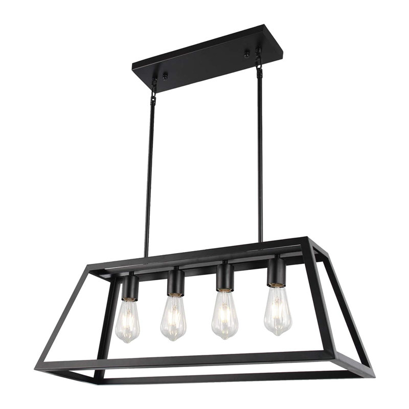 Luminaire suspendu linéaire à 4 lumières pour îlot de cuisine Chastain, Noir mat